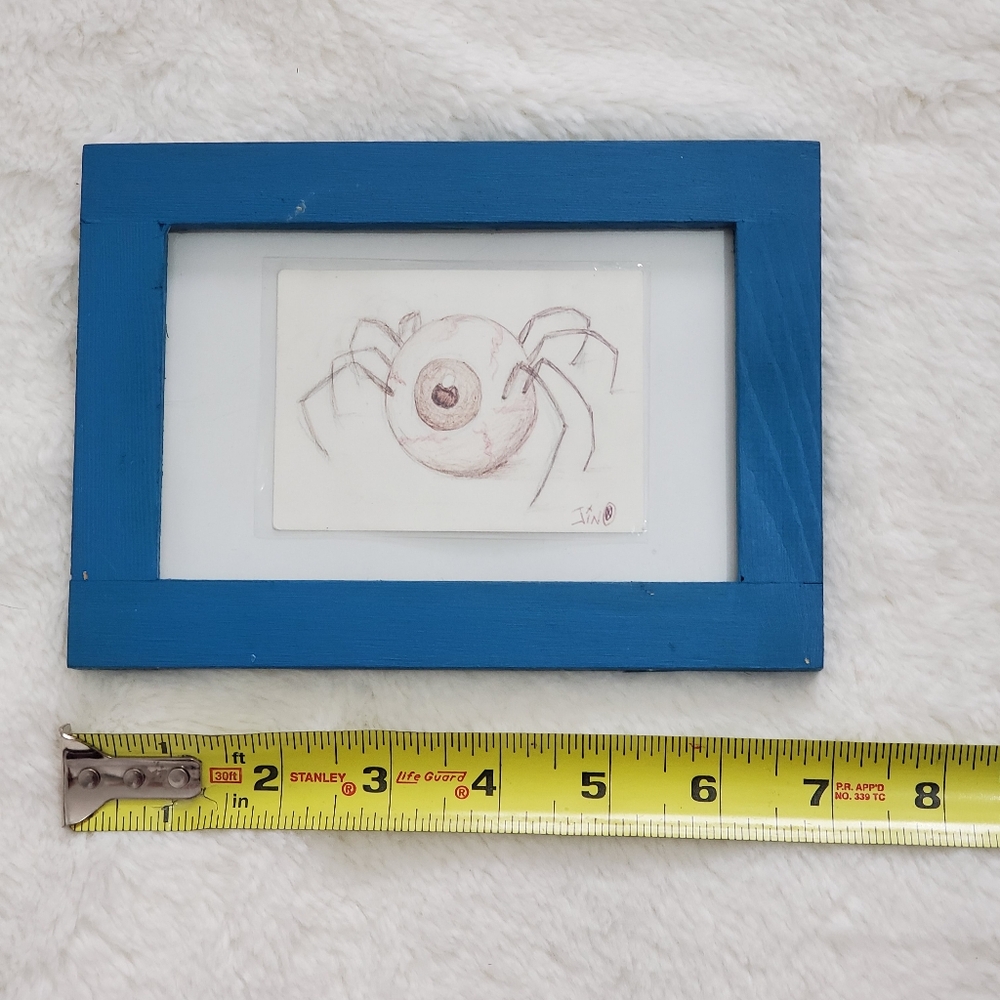 Jinx Art - Hand Drawn Original Spider Eyeball Blue Frame